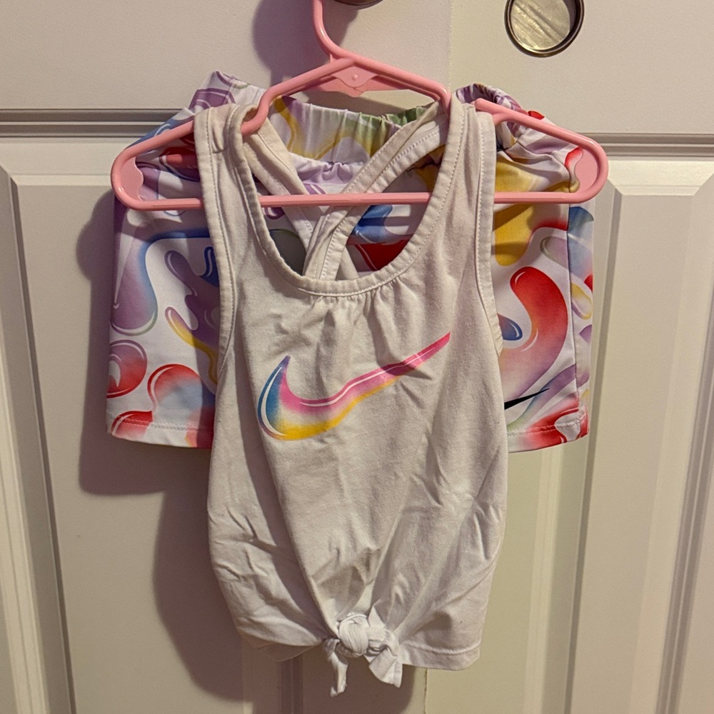 Nike Kids White Tank Top with Rainbow Logo 4T, 2 piece set